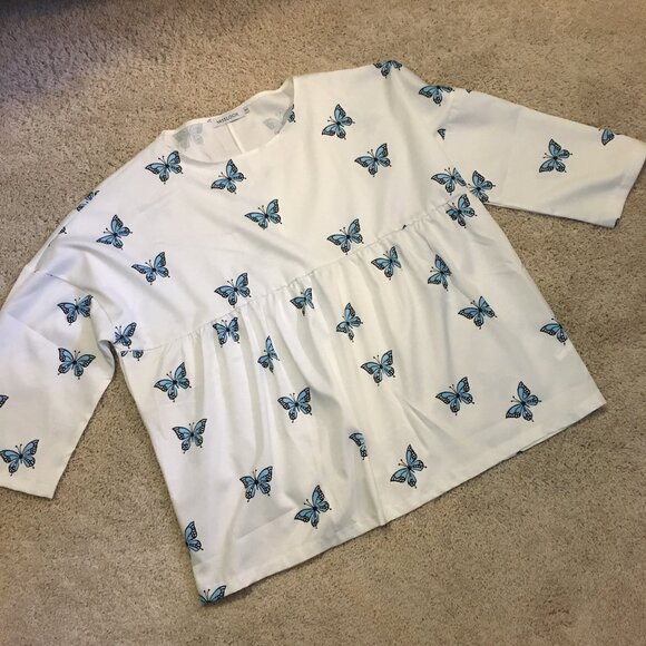 Cotton & Linen Blend Butterfly Babydoll Blouse - Picture 10 of 14